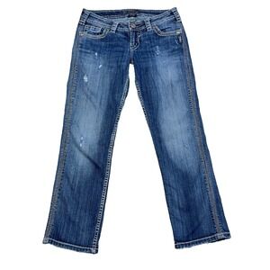 Silver Jeans Women 26 Twisted Capri Med Wash Faded Denim Distressed Western